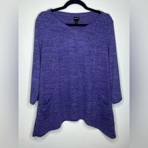 Dress Barn purple sweater size medium V Neck Long Sleeve Pockets Tunic Heathered